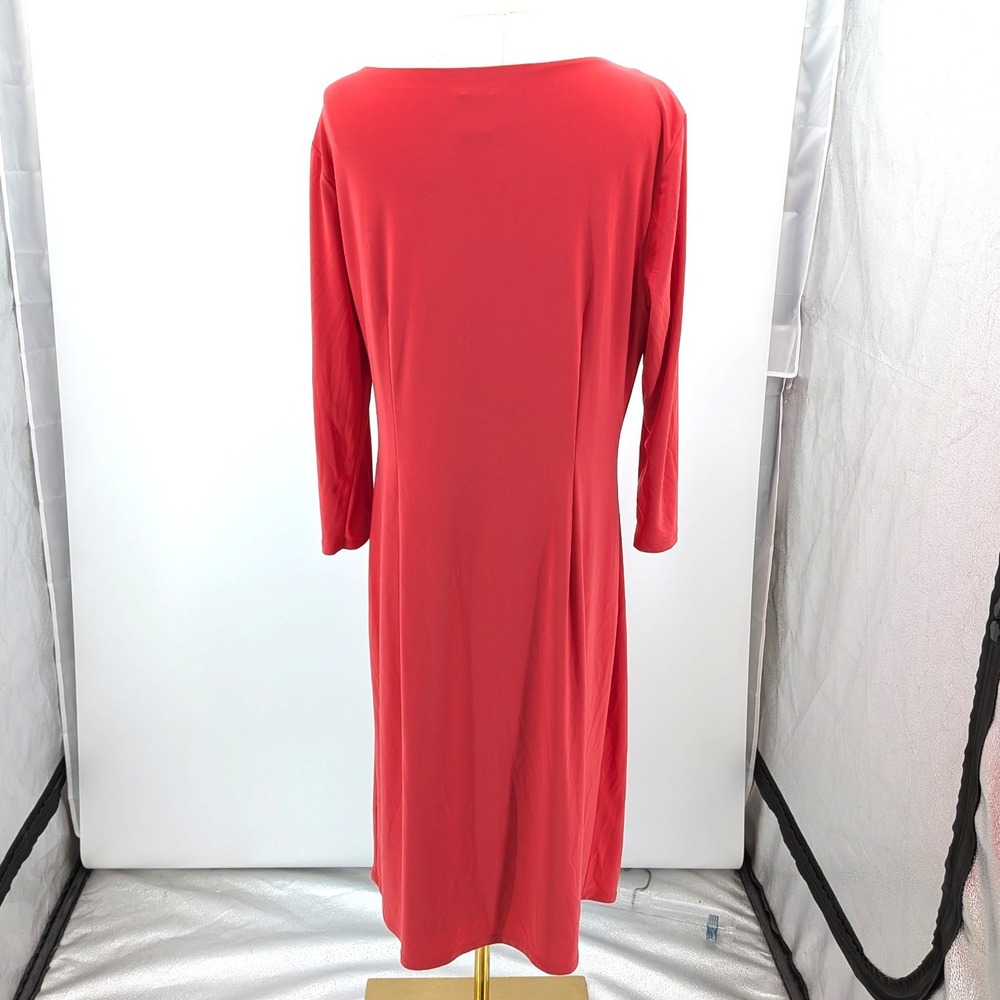 Anne Klein Coral Ruched Sheath Dress Career Cocktail Midi Size 16 - Picture 2 of 8